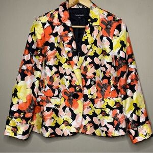 Le Suit Artsy Geometric Jacket Blazer Women Size 10 Orange Yellow Single Button
